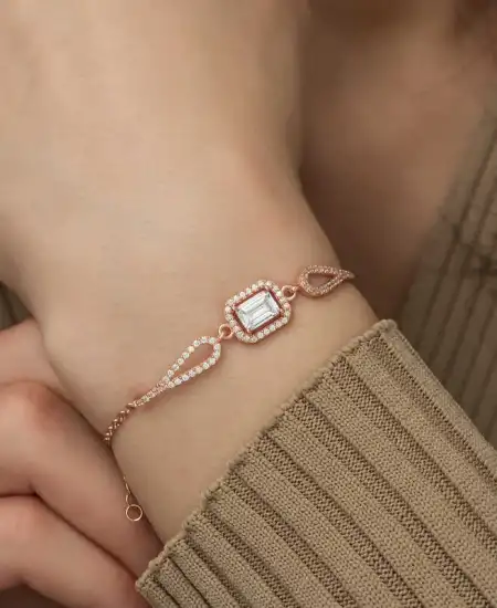 Gümüş Rose Dikdörtgen Baget Bileklik