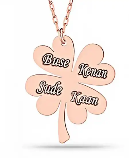 Gümüş Rose Dört Yaprak İsimli Yonca Bayan Kolye