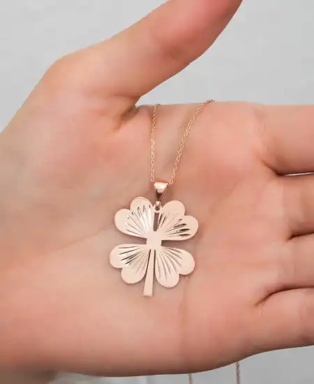 Gümüş Rose Dört Yaprak Rose Yonca Bayan Kolye