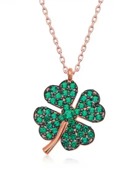 Gümüş Rose Dört Yapraklı Yonca Kadın Kolye