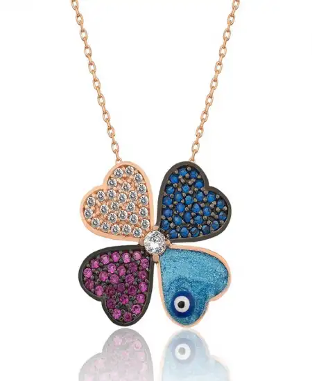 Gümüş Rose Dört Yapraklı Yonca Kadın Kolye