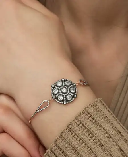 Gümüş Rose Elmas Montür Bileklik