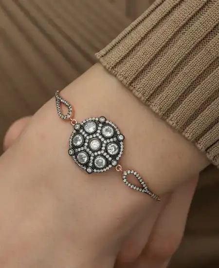 Gümüş Rose Elmas Montür Bileklik