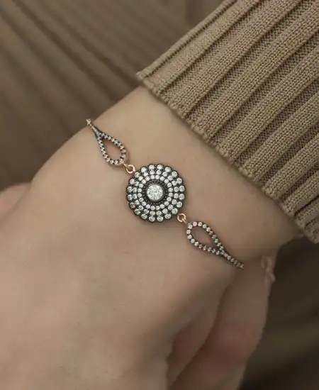 Gümüş Rose Elmas Montür Çiçek Bayan Bileklik