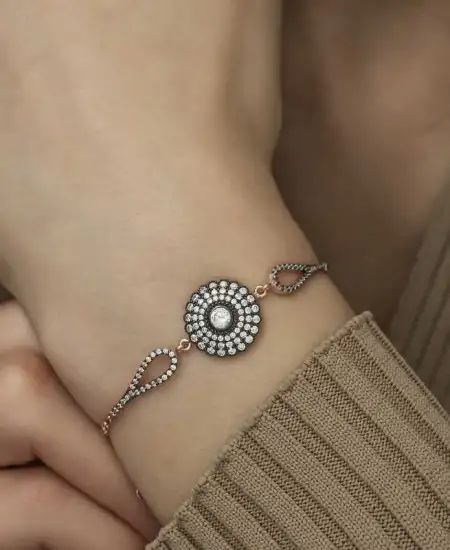 Gümüş Rose Elmas Montür Çiçek Bayan Bileklik