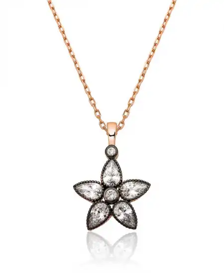 Gümüş Rose Elmas Montür Çiçek Bayan Kolye