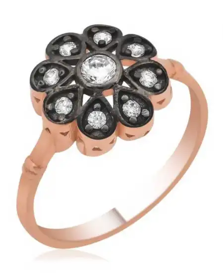 Gümüş Rose Elmas Montür Çiçek Bayan Yüzük