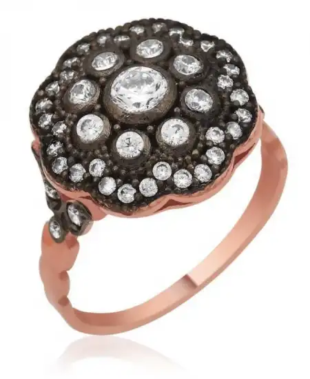 Gümüş Rose Elmas Montür Çiçek Bayan Yüzük