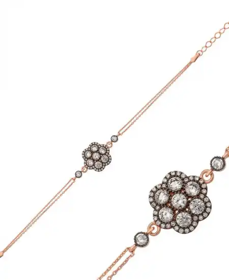 Gümüş Rose Elmas Montür Çiçek Bileklik