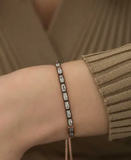 Gümüş Rose Emerald Kesim Elmas Montür Asansör Bileklik