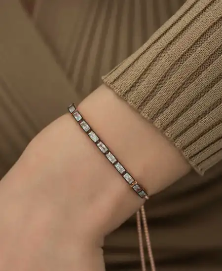 Gümüş Rose Emerald Kesim Elmas Montür Asansör Bileklik