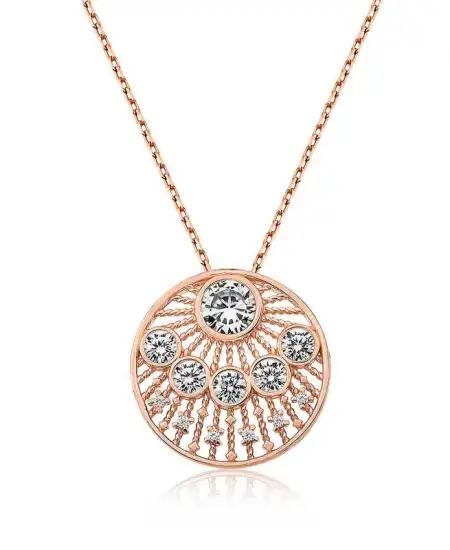 Gümüş Rose Etnik Desenli Rose Bayan Kolye