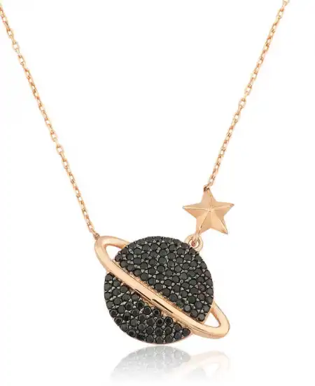 Gümüş Rose Gezegen Bayan Kolye