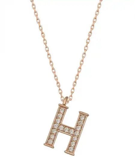 Gümüş Rose H Harfi Kadın Kolye