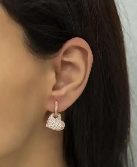 Gümüş Rose Halka Kalp Bayan Küpe