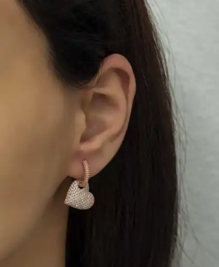 Gümüş Rose Halka Kalp Bayan Küpe