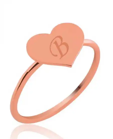 Gümüş Rose Harfli Kalp Bayan Yüzük