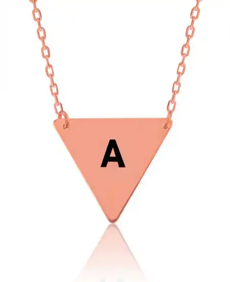 Gümüş Rose Harfli Üçgen Plaka Kolye