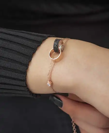 Gümüş Rose İç İçe Geçmiş Halka Bileklik