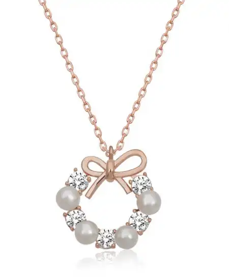 Gümüş Rose İnci Kurdele Kadın Kolye