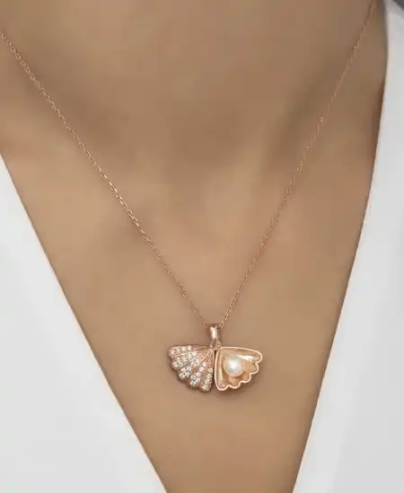 Gümüş Rose İncili İstiridye Bayan Kolye