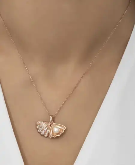 Gümüş Rose İncili İstiridye Bayan Kolye