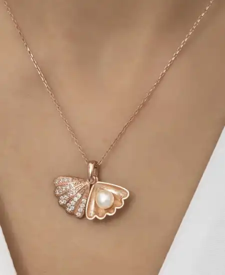 Gümüş Rose İncili İstiridye Bayan Kolye