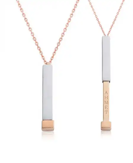 Gümüş Rose İsim Yazılabilen Açılır Çubuk Kadın Kolye