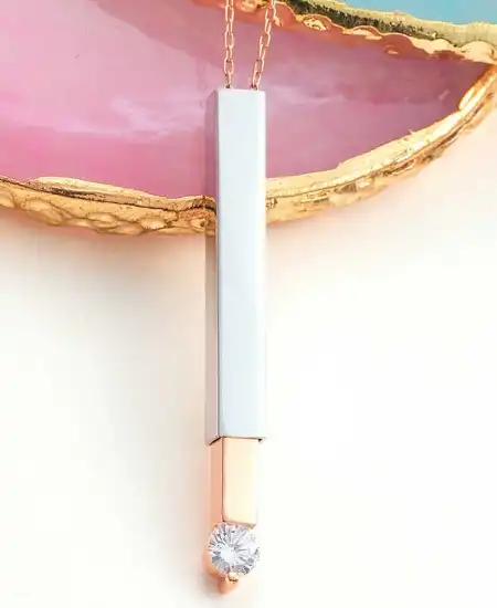 Gümüş Rose İsim Yazılabilen Açılır Çubuk Kadın Kolye