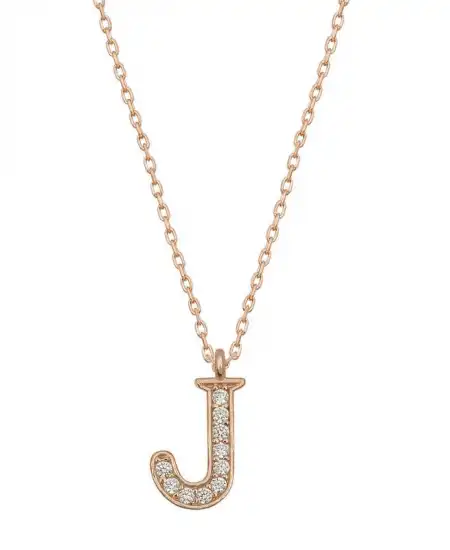Gümüş Rose J Harfi Kadın Kolye