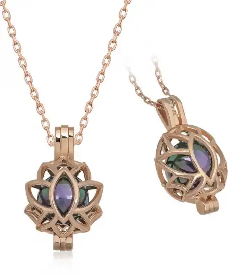 Gümüş Rose Kafesli Lotus Bayan Kolye