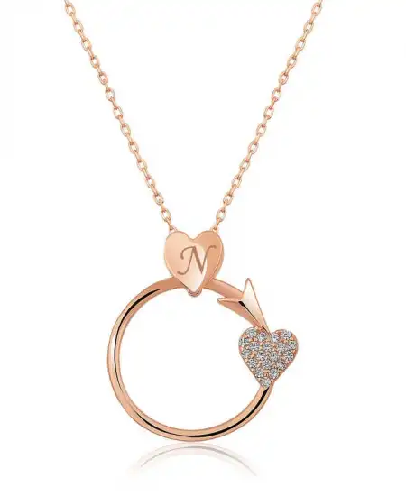 Gümüş Rose Kalbe Giden Ok Kolye