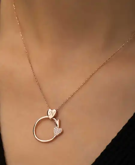 Gümüş Rose Kalbe Giden Ok Kolye