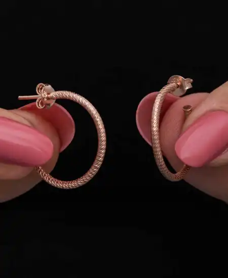 Gümüş Rose Kalemli Halka Kadın Küpe