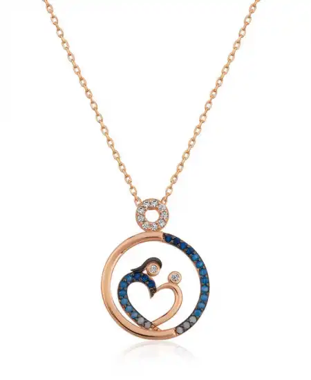 Gümüş Rose Kalp Anne Ve Bebek Bayan Kolye