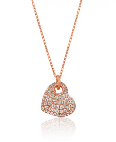 Gümüş Rose Kalp Bayan Kolye