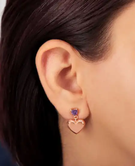 Gümüş Rose Kalp Çivili Kadın Küpe