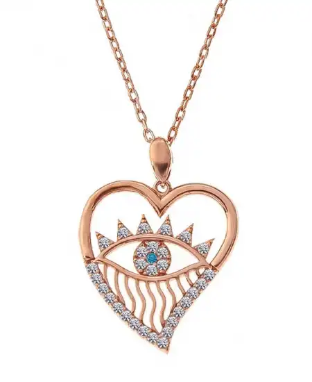 Gümüş Rose Kalp Göz Kadın Kolye