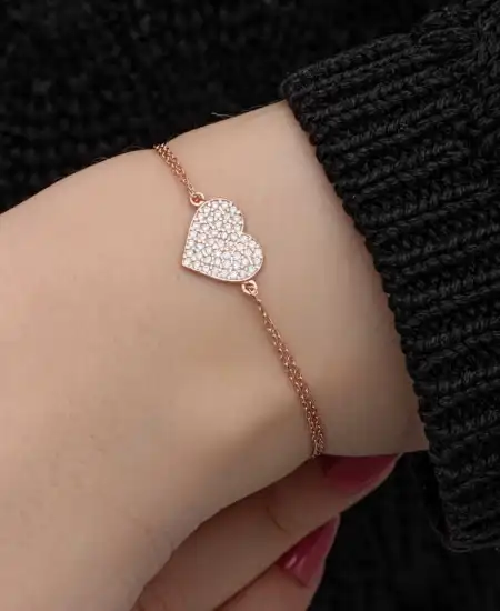 Gümüş Rose Kalp Kadın Bileklik