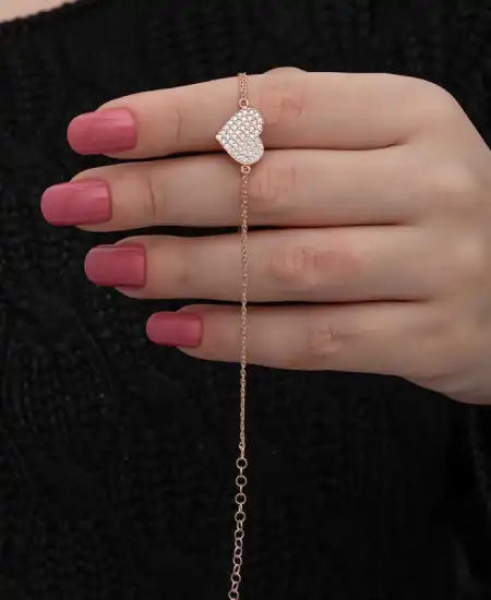 Gümüş Rose Kalp Kadın Bileklik