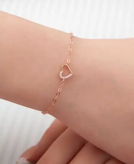 Gümüş Rose Kalp Kadın Bileklik