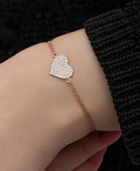 Gümüş Rose Kalp Kadın Bileklik