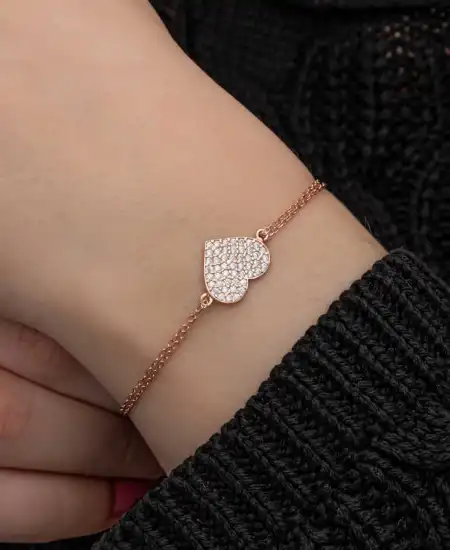 Gümüş Rose Kalp Kadın Bileklik
