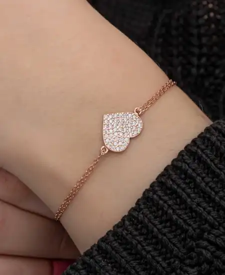 Gümüş Rose Kalp Kadın Bileklik