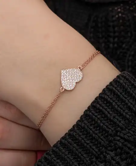 Gümüş Rose Kalp Kadın Bileklik