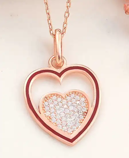Gümüş Rose Kalp Kadın Kolye