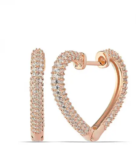 Gümüş Rose Kalp Kadın Küpe