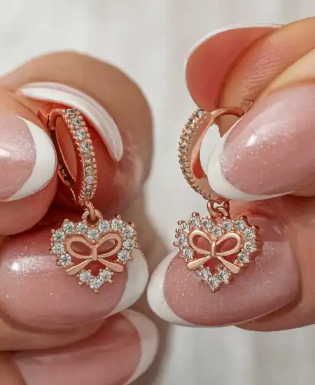 Gümüş Rose Kalp Kurdele Sallantılı Kadın Küpe