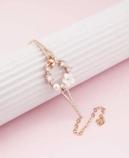 Gümüş Rose Kalp Manolya Çiçeği Kelebek Kadın Bileklik