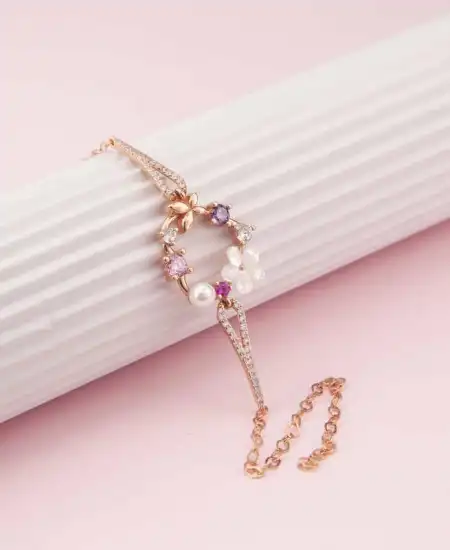 Gümüş Rose Kalp Manolya Çiçeği Kelebek Kadın Bileklik